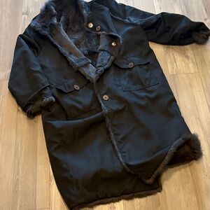 Double sides  Luxurious Black Faux Fur and anti water Coat